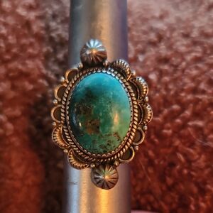 Vintage Turquoise and Gold Floral Ring